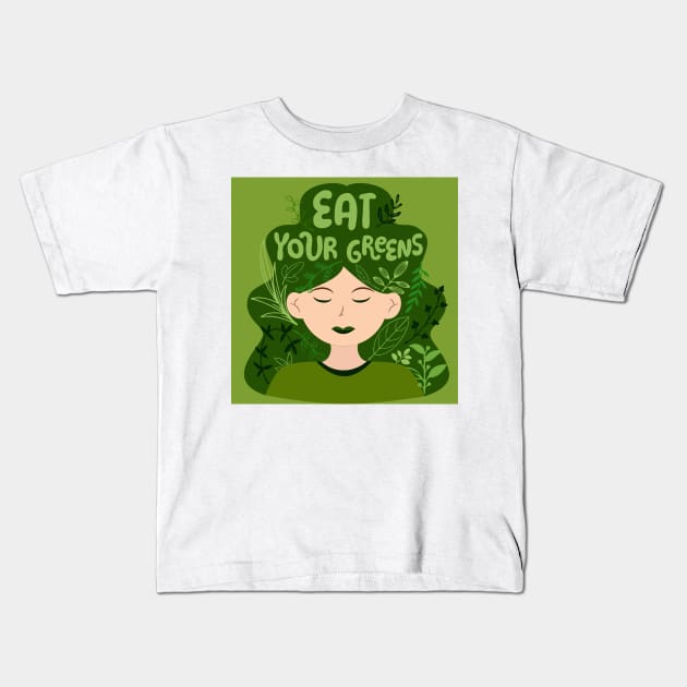 Eat Your Greens Healthy Living Kids T-Shirt by Colorful Beach Sunset